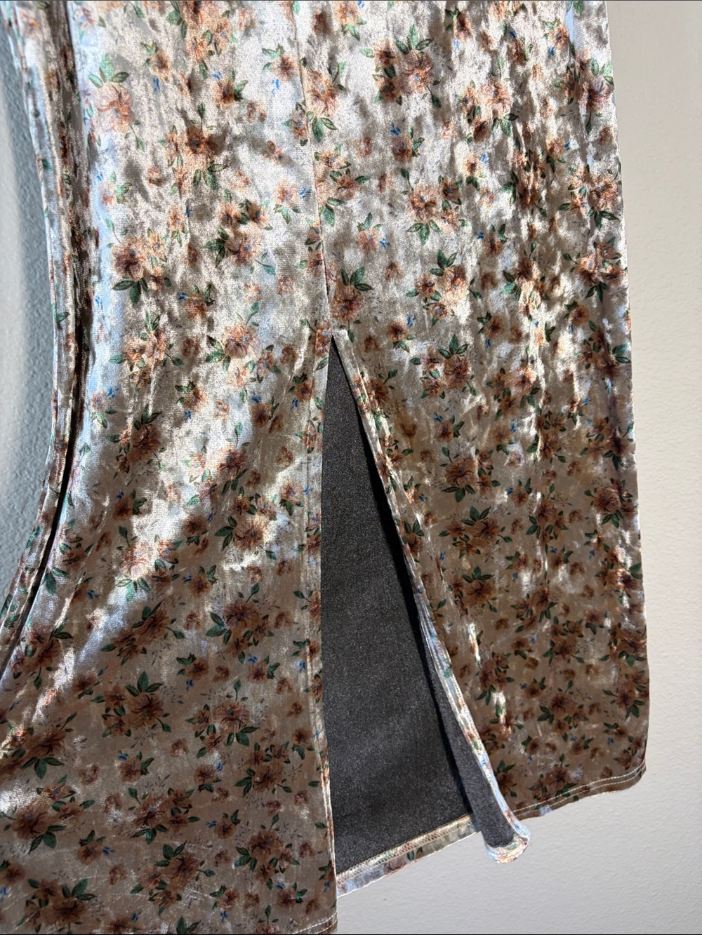 Emory Park Velvet Floral Slip Dress in Brown, Cream and Green - Picture 10 of 12